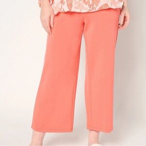 New Belle by Kim Gravel ScubaLuxe Wide Leg Crop Pants Hot Coral Large Petite